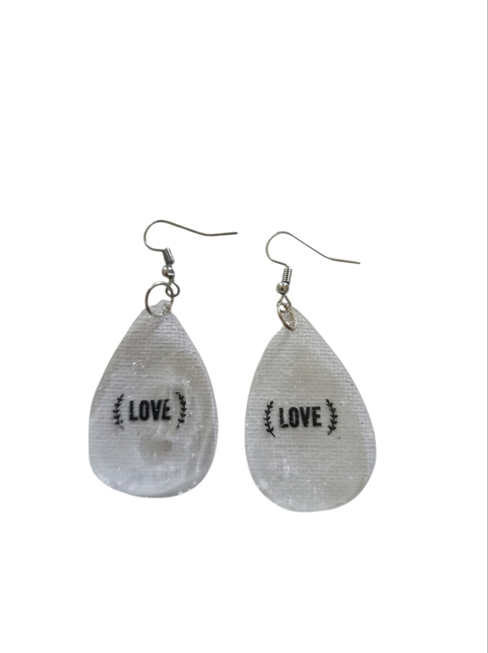 (3)White Teardrop 'LOVE' Dangle Earrings